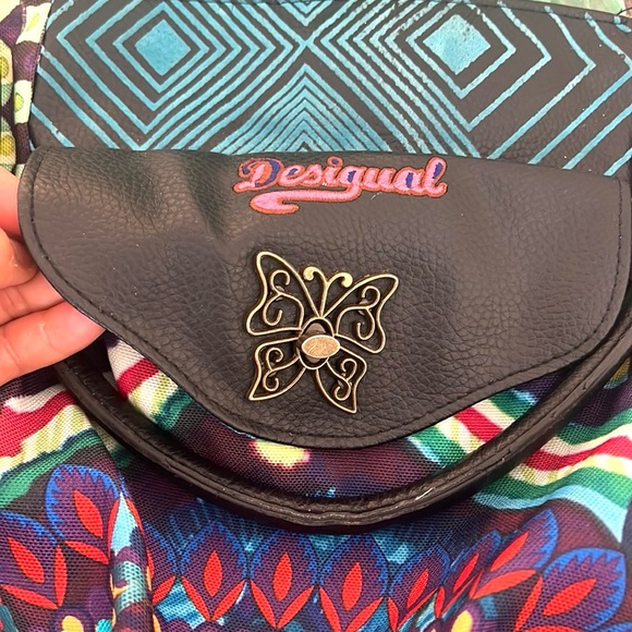Desigual Boho Multicolor Butterfly Flower Bag With Vegan Black Leather T… - Picture 8 of 13